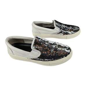 TORY BURCH CARTER SLIP-ON SNEAKERS – WOMEN’S SIZE 7M – WHITE REVERSIBLE SEQUINS